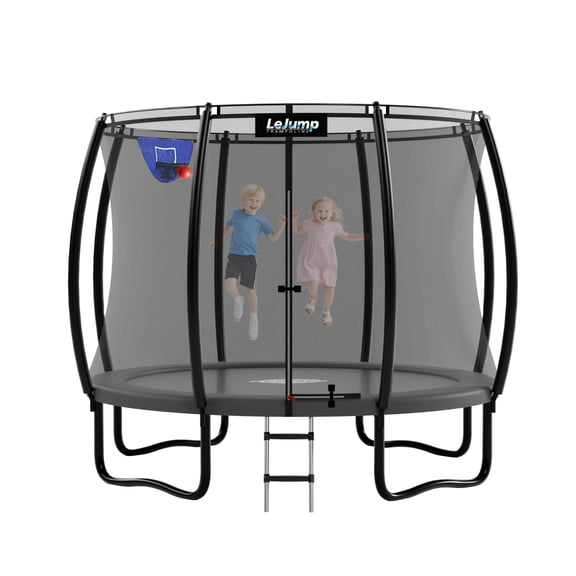 LeJump 10FT Springless Outdoor Trampoline with Net and Basketball Hoop, Backyard Big Trampoline for Kids and Adults(Grey)