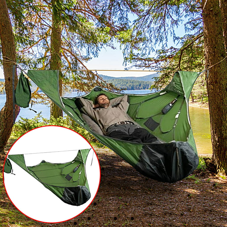 LeKY Anti-tear Anti-mosquito Solid Straps Camping Hammock with Bed Net  Outdoor Camping Portable Multi-person Hammock Camping Equipment Red