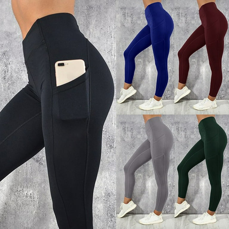 LeKY Fashion Elastic Women Fitness Yoga Running Stretch Leggings Pants with  Pocket Army Green XL 