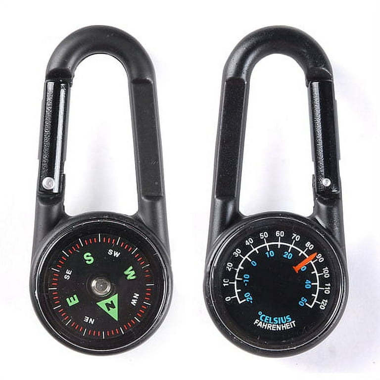 LeKY Multifunctional Hiking Metal Carabiner Mini Compass + Thermometer +  Keychain In 1 