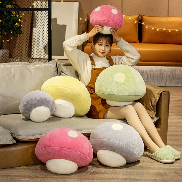 LeKY Throw Pillow Soft Comfortable Creative Bright Color Mushroom Plush Doll Pillow Home Supplies Pink 50cm
