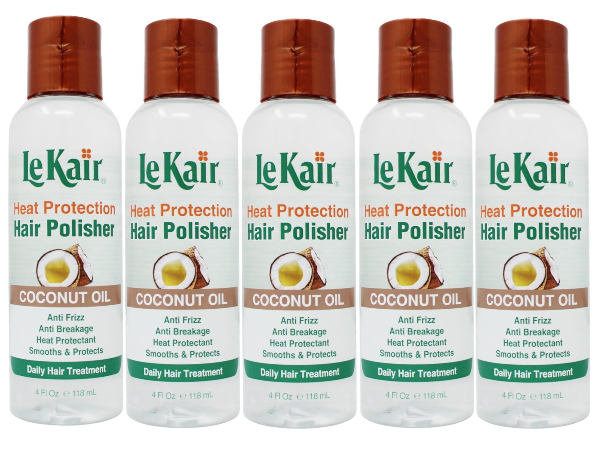 LeKair High Heat Protection Hair Polisher - Coconut Oil , Anti Frizz, Anti Breakage, Heat Protectant, Smooths & Protects, Daily Hair Treatment 4 Fl Oz - 5 Pack