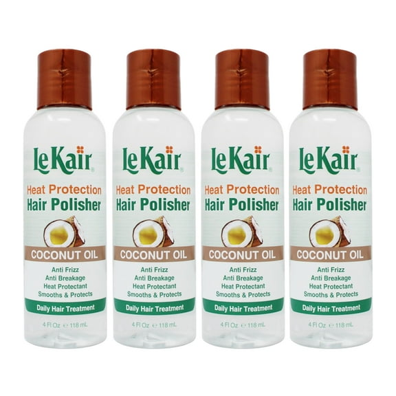 LeKair High Heat Protection Hair Polisher - Coconut Oil , Anti Frizz, Anti Breakage, Heat Protectant, Smooths & Protects, Daily Hair Treatment 4 Fl Oz - 4 Pack