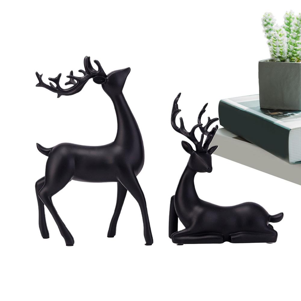 LeKing Christmas Reindeer Decor Resin 2 Pieces Reindeer Decor Black ...
