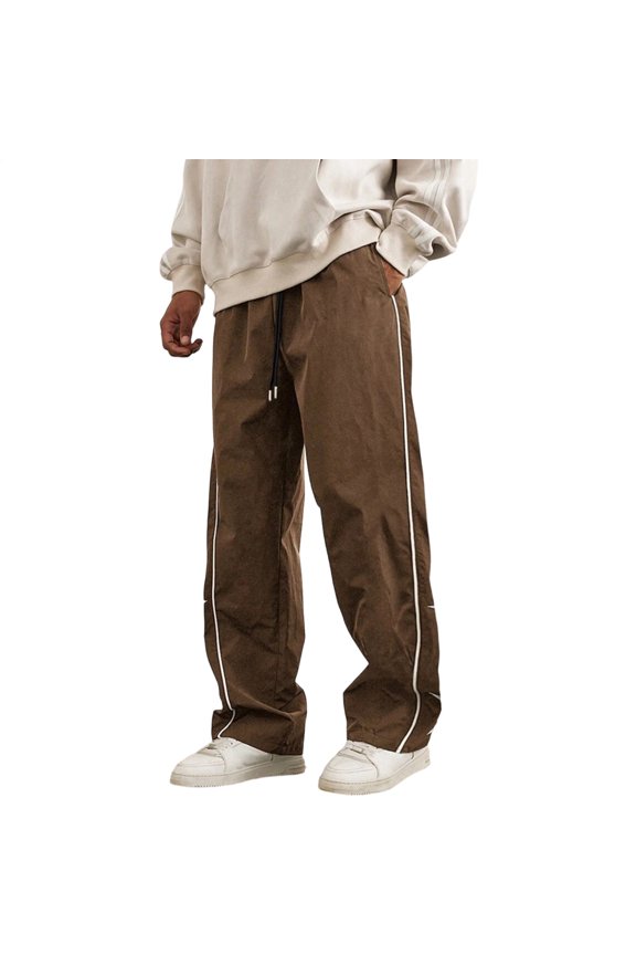 Men Track Pants Straight Leg Lightweight Drawstring Baggy Trousers Casual Parachute Pants for Camping