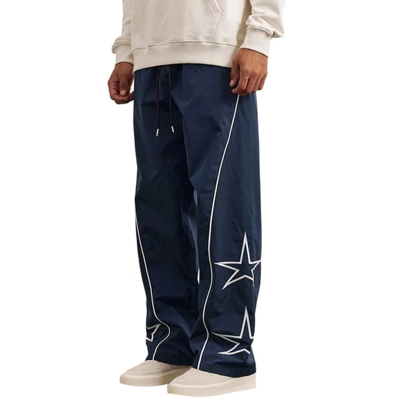 LeKing Mens Track Pants Straight Leg Lightweight Drawstring Baggy Trousers Casual Parachute Pants for Camping