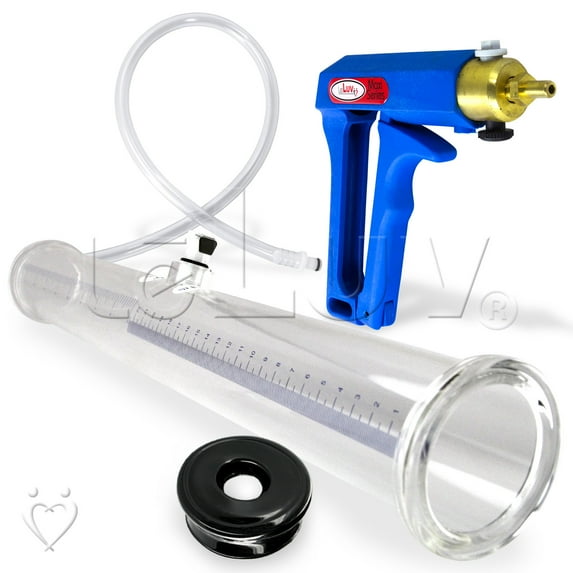 LeLuv Buddy Penis Pump | Blue Maxi Ergonomic Handle | Double-Ended 18 inch Length x 2.0 inch Diameter Cylinder | 2x TPR Seals