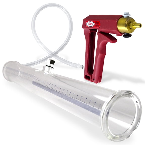 LeLuv Buddy Penis Pump | Red Maxi Ergonomic Handle | Double-Ended 16 inch Length x 1.75 inch Diameter Cylinder