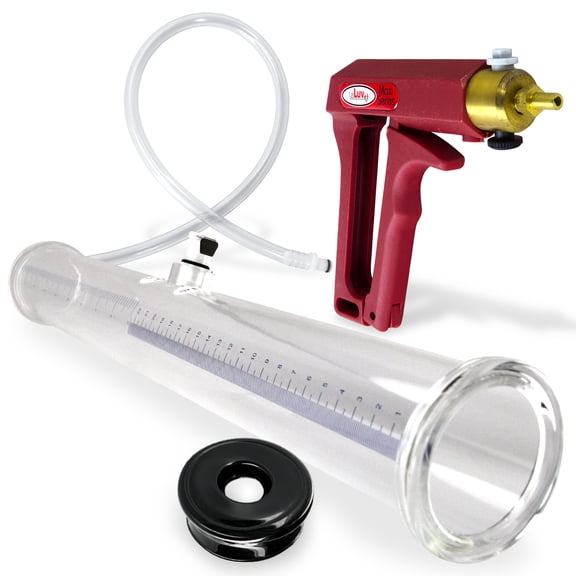 LeLuv Buddy Penis Pump | Red Maxi Ergonomic Handle | Double-Ended 18 inch Length x 1.75 inch Diameter Cylinder | 2x TPR Seals
