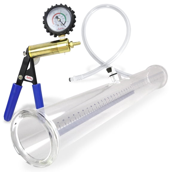 LeLuv Buddy Penis Pump | Ultima Blue Handle + Protected Gauge | Double-Ended 18 inch x 1.75 inch Diameter Double-Ended Cylinder