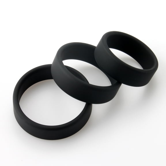 LeLuv Flat Band-Style Cock Ring | 38mm/43mm/48mm Black (3 Pack)