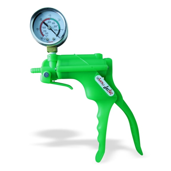 LeLuv® JacVac Neon Green Vacuum Pump Handle + Threaded NPT 1/8-27 Pressure Gauge