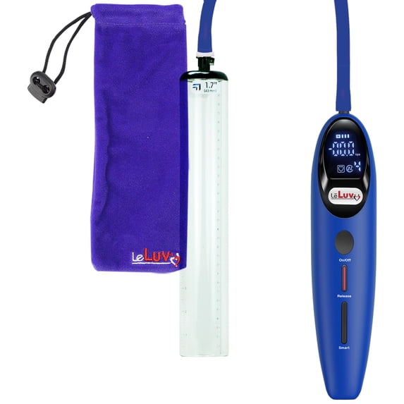 LeLuv Magna Electric Penis Pump | LCD Smart Blue Handle | 1.7" Diameter x 12" Length Thick-Walled Cylinder