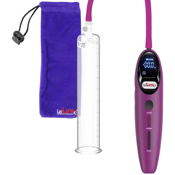 LeLuv Magna Electric Penis Pump | LCD Smart Purple Handle | 9" x 1.75" Untapered Cylinder