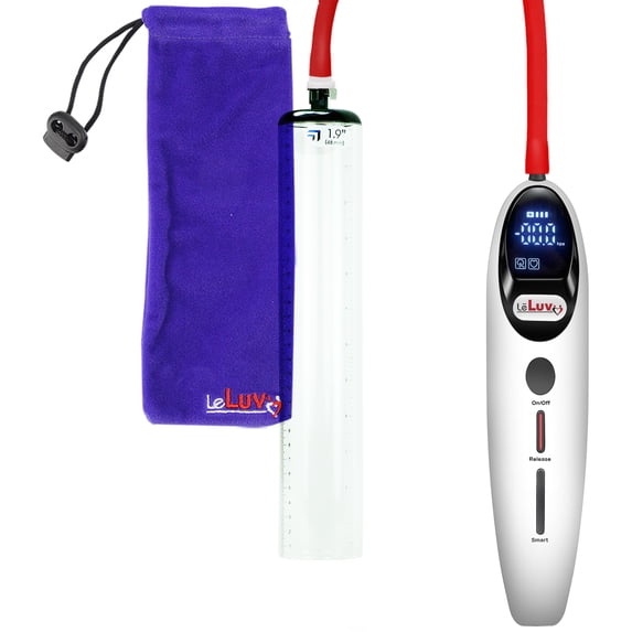 LeLuv Magna Electric Penis Pump | LCD Smart White Handle | 1.9" Diameter x 12" Length Thick-Walled Cylinder