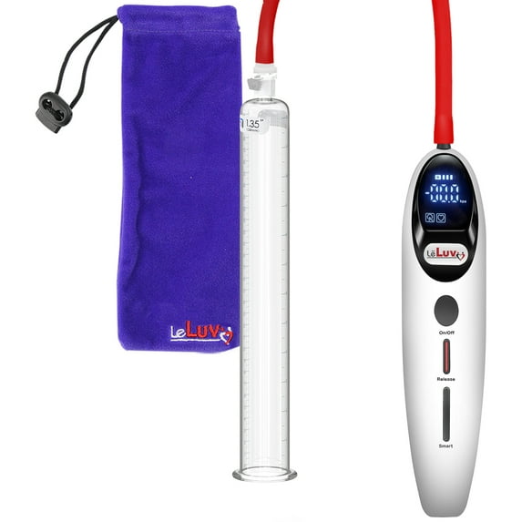 LeLuv Magna Electric Penis Pump | LCD Smart White Handle | 12" x 1.35" Untapered Cylinder