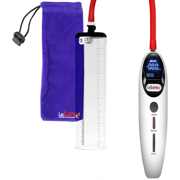 LeLuv Magna Electric Penis Pump | LCD Smart White Handle | 2.1" Diameter x 9" Length Thick-Walled Cylinder