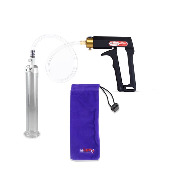 LeLuv Maxi Black Penis Pump | Clear Collapse-Resistant Hose | 9" x 1.50" Cylinder