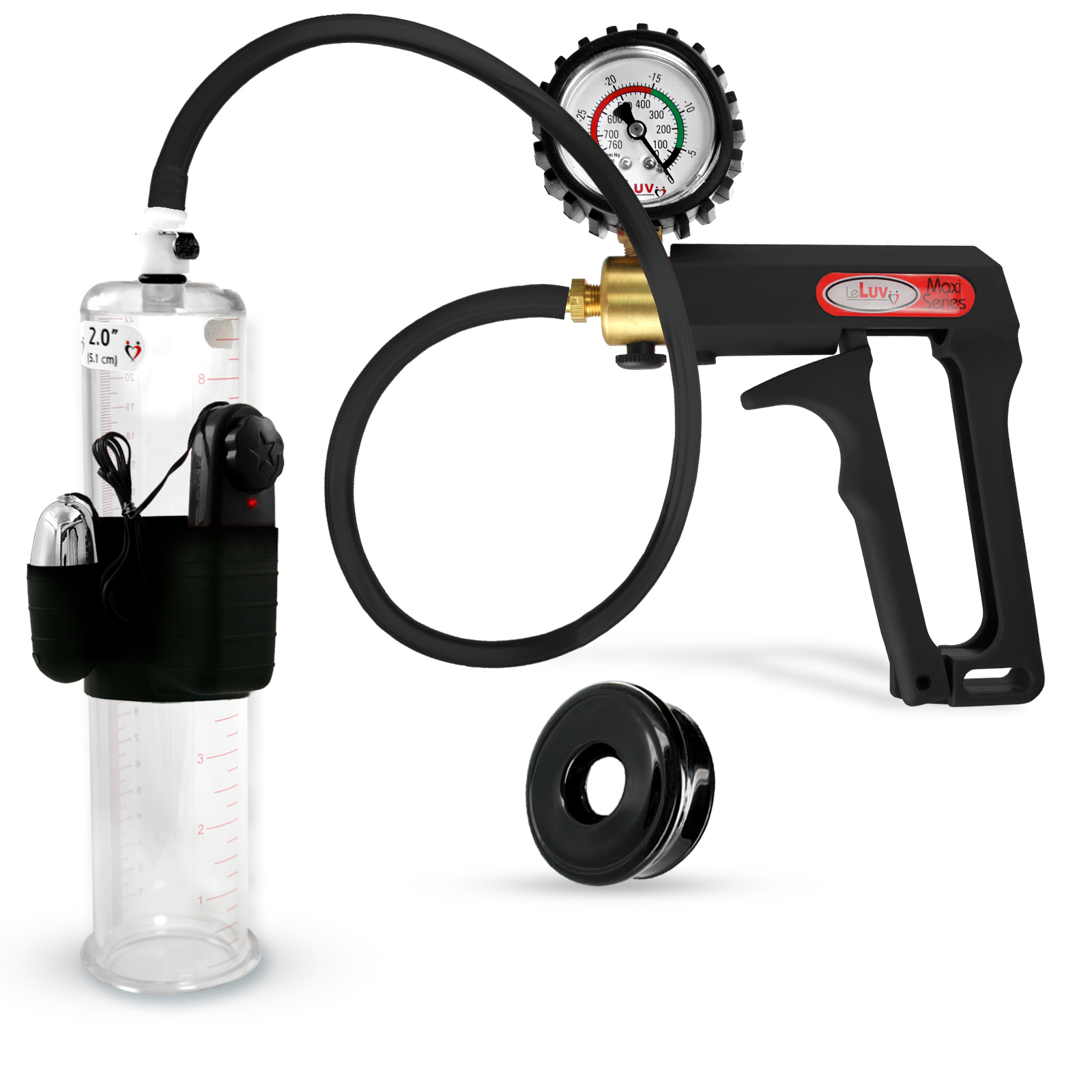 LeLuv Maxi Black Vibrating Penis Pump + Protected Gauge Premuium Silicone Hose plus TPR Sleeve