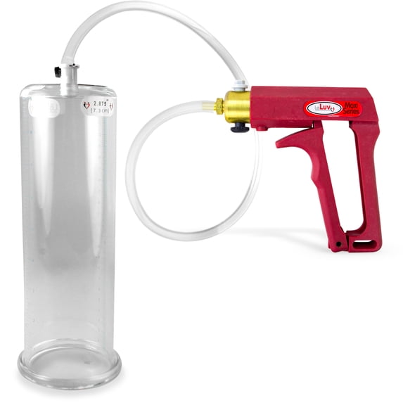 LeLuv Maxi Penis Pump | Red Vacuum Handle, Clear Hose | 9" Length x 2.875" Diameter Cylinder