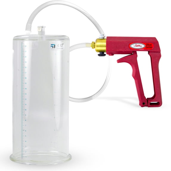 LeLuv Maxi Penis Pump | Red Vacuum Handle, Clear Hose | 9" Length x 4.10" Diameter Cylinder Cylinder