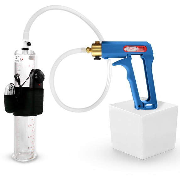LeLuv Maxi Penis Pump w/ Blue Handle, Clear Hose | 9" x 1.50" Vibrating Cylinder