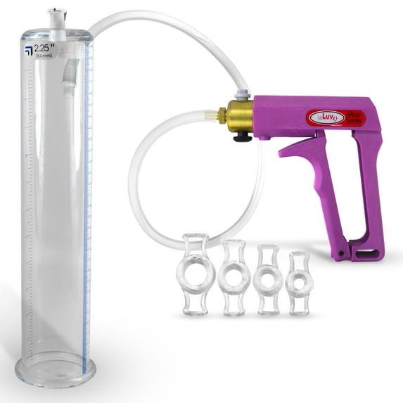LeLuv Maxi Penis Pump w/ Purple Handle, Clear Hose | 4 Constriction Rings | 12" x 2.25" Cylinder