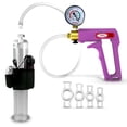 thumbnail image 1 of LeLuv Maxi Penis Pump w/ Purple Handle, Clear Hose + Gauge | 4 Constriction Rings | 9" x 1.50" Vibrating Cylinder, 1 of 8