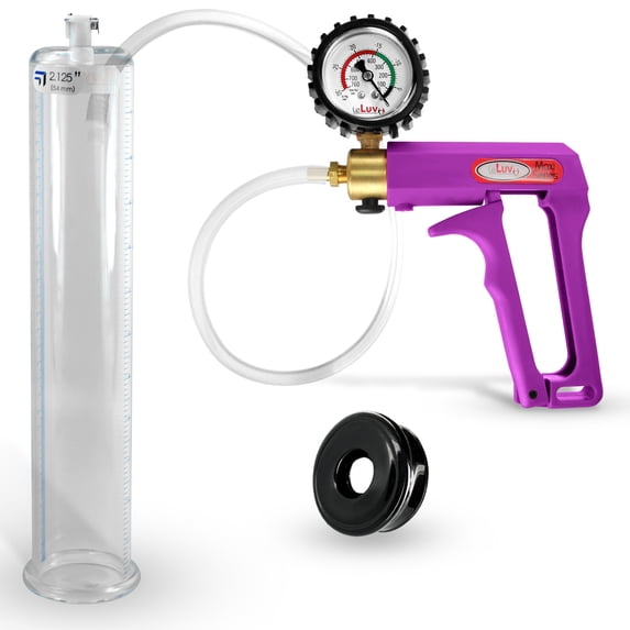 LeLuv Maxi Penis Pump w/ Purple Handle, Clear Hose + Protected Gauge | TPR Seal | 12" x 2.125" Cylinder