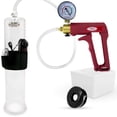 thumbnail image 1 of LeLuv Maxi Vibrating Penis Pump | Red Handle + Vacuum Gauge, Clear Hose | Soft Black Comfort Seal | 12" Length x 2.25" Diameter Cylinder, 1 of 7