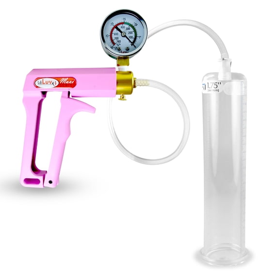 LeLuv Penis Pump Maxi Pink + Gauge & Clear Hose | 9" x 1.75" Cylinder