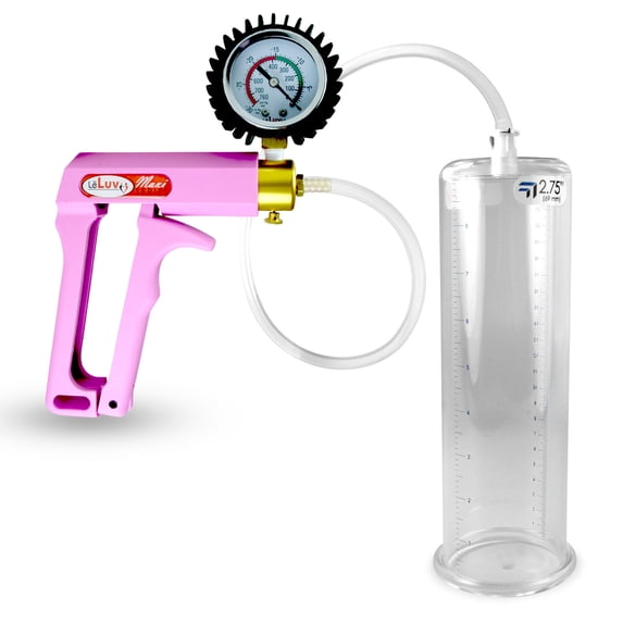 LeLuv Penis Pump Maxi Pink + Protected Gauge & Clear Hose | 9" x 2.75" Cylinder