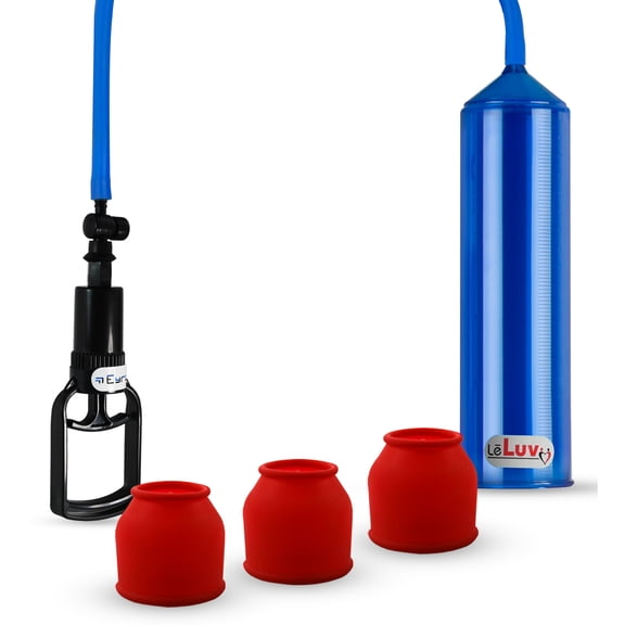 LeLuv Penis Pump Tgrip Easyop Blue 2.25" x 9" Cylinder Premium Silicone Hose + 3 Small Sleeves