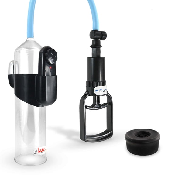 LeLuv Penis Pump Vibrating Easyop Tgrip 2.25" x 9" Cylinder Uncoated Silicone Hose Kit Black Silicone Sleeve