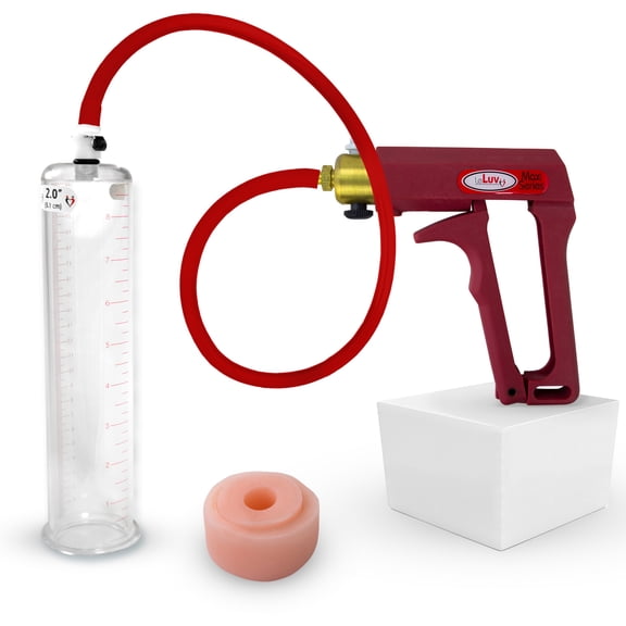 LeLuv® Premium Maxi Penis Pump w/ Red Handle, Silicone Hose | Donut | 9" x 2.00" Cylinder