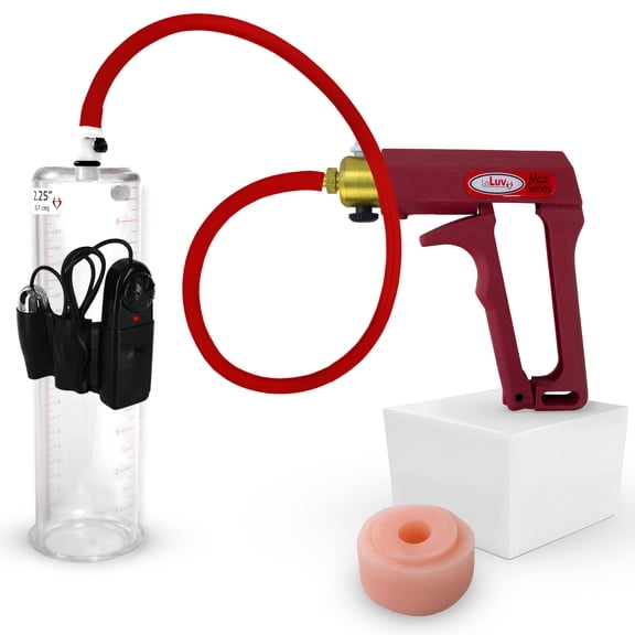 LeLuv® Premium Maxi Penis Pump w/ Red Handle, Silicone Hose | Donut | 9" x 2.25" Vibrating Cylinder