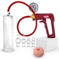 thumbnail image 1 of LeLuv® Premium Maxi Penis Pump w/ Red Handle, Silicone Hose + Gauge | Donut, 4 Constriction Rings | 9" x 2.25" Cylinder, 1 of 9