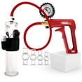 thumbnail image 1 of LeLuv® Premium Maxi Penis Pump w/ Red Handle, Silicone Hose + Protected Gauge | 4 Constriction Rings | 9" x 2.125" Vibrating Cylinder, 1 of 9