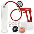 thumbnail image 1 of LeLuv® Premium Maxi Penis Pump w/ Red Handle, Silicone Hose + Protected Gauge | TPR Sleeve, Donut, 4 Constriction Rings | 12" x 2.25" Cylinder, 1 of 10