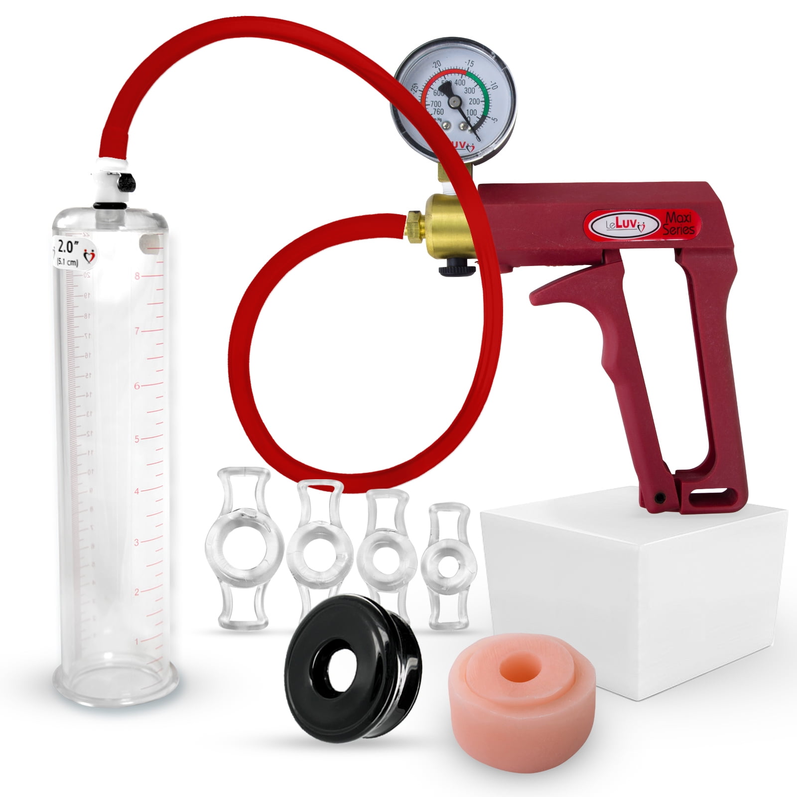 LeLuv Premium Penis Pump Maxi Red + Gauge Upgraded Silicone Hose