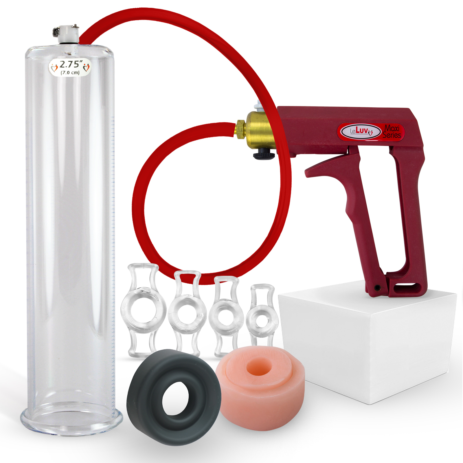 LeLuv Premium Penis Pump Maxi Red Upgraded Silicone Hose Donut