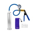 thumbnail image 1 of LeLuv® Premium Ultima Penis Pump, Brass w/ Blue Rubber Grips, Silicone Hose + Guage | 4 Cock Rings | 9" x 2.00" Cylinder, 1 of 9
