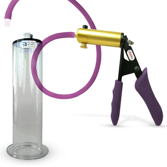 LeLuv® Premium Ultima Penis Pump, Brass w/ Purple Silicone Grips & Hose | 9" Length x 2.25" Cylinder WIDE Flange Cylinder