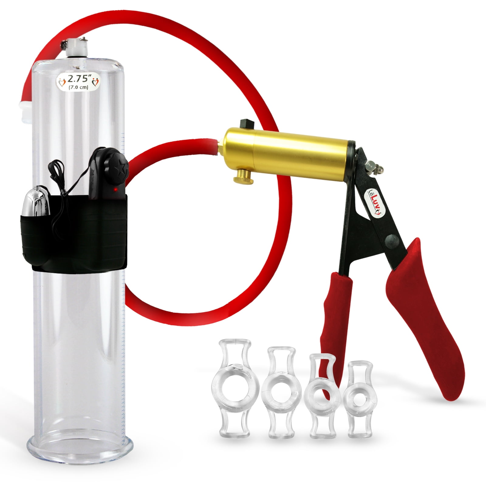 LeLuv® Premium Ultima Penis Pump, Brass w/ Red Silicone Grips & Hose ...