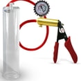 thumbnail image 1 of LeLuv® Premium Ultima Penis Pump, Brass w/ Red Silicone Grips & Hose + Protected Gauge | 12" x 2.75" Cylinder, 1 of 9