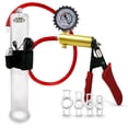 thumbnail image 1 of LeLuv® Premium Ultima Penis Pump, Brass w/ Red Silicone Grips & Hose + Protected Gauge | 4 Constriction Rings | 12" x 1.75" Vibrating Cylinder, 1 of 11