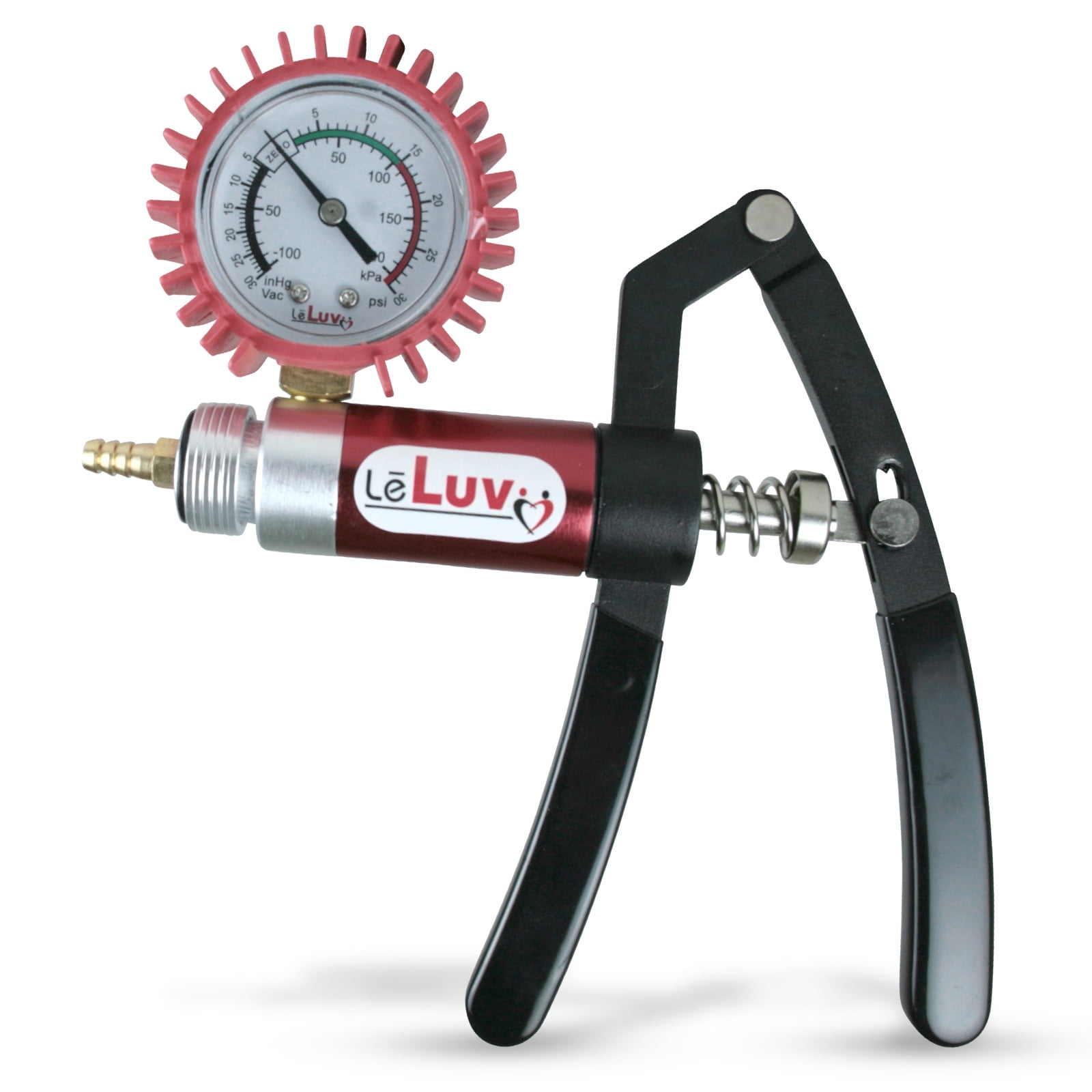 LeLuv® Primo Lite Dual-Action Vacuum/Pressure Pump Handle w/ Red Grips + Protected Pressure Gauge