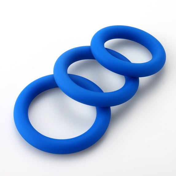 LeLuv Round Smooth Cock Ring | 32mm/37mm/42mm Blue (3 Pack)