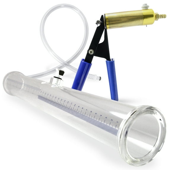 LeLuv Ultima Buddy Penis Pump with Blue Handle | 16 inch x 2.0 inch Diameter Double-Ended Cylinder