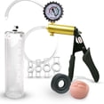 thumbnail image 1 of LeLuv® Ultima Penis Pump, Brass Handle w/ Black Silicone Grips, Clear Hose + Protected Gauge | TPR Seal, Donut, 4 Constriction Rings | 9" x 2.50" Cylinder, 1 of 11